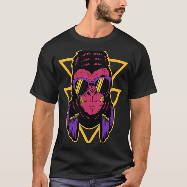 T-shirt Retro DJ Gorilla avec casque Silverback Monkey (Devant)