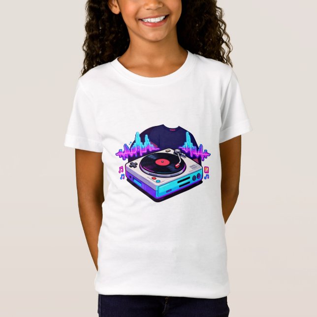 T-Shirt Retro DJ Turntable Music Lover Kids Design (Devant)