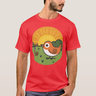 T-shirt Rétro d'oiseaux et de vers