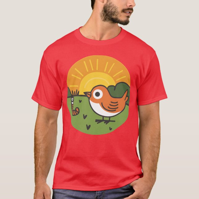 T-shirt Rétro d'oiseaux et de vers (Devant)