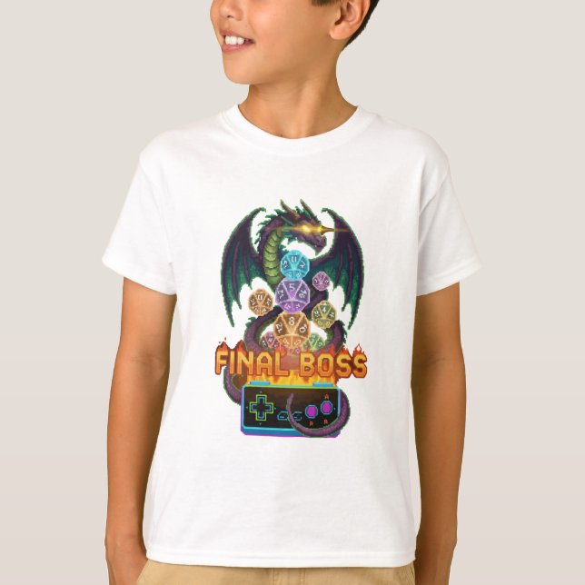 T-shirt Retro Dragon du Boss Final & Dice | Gamer TTRPG Pi (Devant)