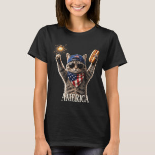 T-shirt Rétro drôle Aamerica Chat Amoureux de hot dog Patr