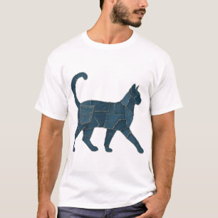 T-Shirt Rétro Drôle Patch en Denim Animal Chat