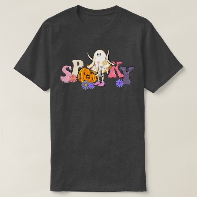 T-shirt Retro Éffrayant Ghost Citrouille Éffrayant Vibes H (Design devant)