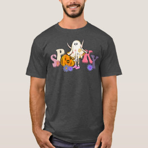 T-shirt Retro Éffrayant Ghost Citrouille Éffrayant Vibes H