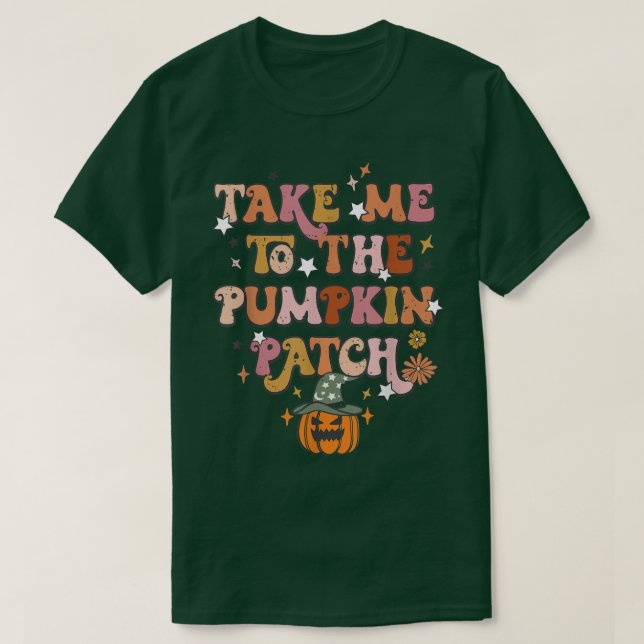 T-shirt Retro Emmenez-Moi Au Citrouille Patch Automne Auto (Design devant)