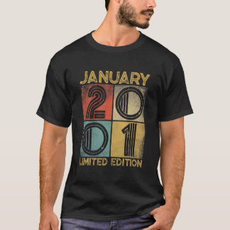 T-shirt Retro en détresse Janvier 2001 21E Anniversaire 21