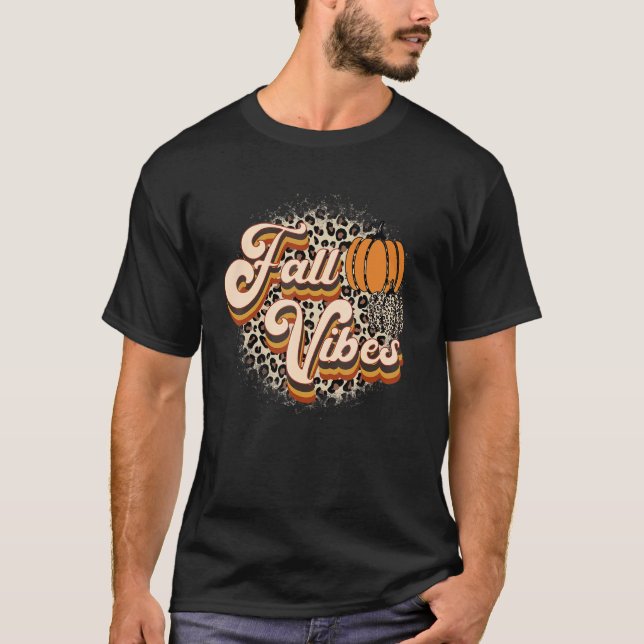 T-shirt Retro Fall Vibes Leopard Pumpkin Happy Thanksgivin (Devant)