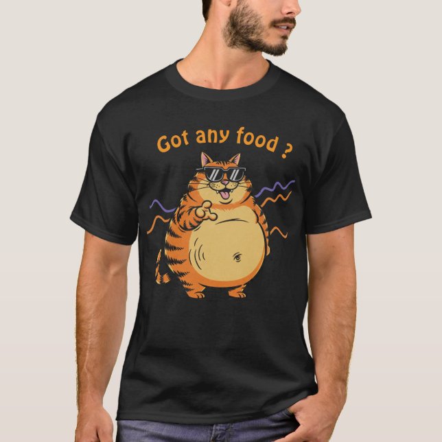 T-shirt Retro Fat Cat Asking for Food (Devant)