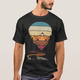 T-shirt Rétro Faune Animaux Ours Randonnées Arbres Montagn