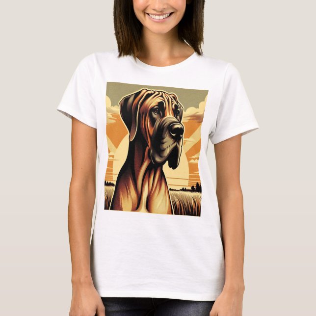 T-shirt Retro Fawn Great Dane Jaune Brown Black Artework (Devant)