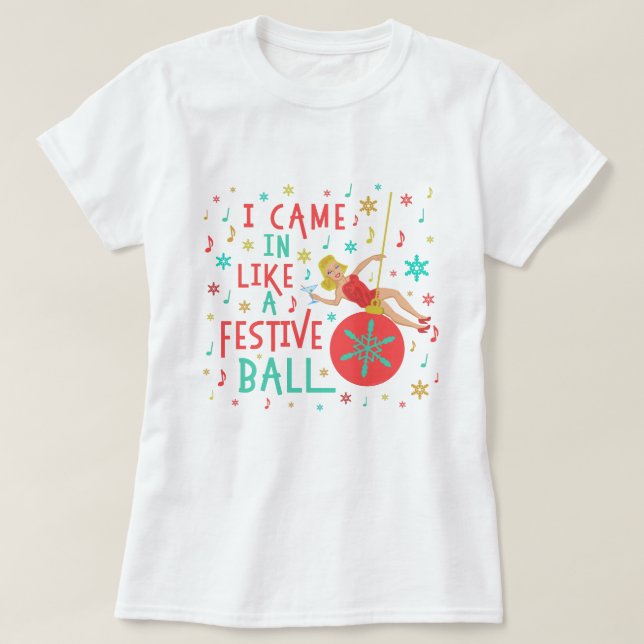 T-shirt Rétro femme de Noël drôle sur la boule de fête de (Design devant)