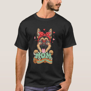 T-shirt Rétro Fête des Mères Maman Shepherd Allemand Fleur