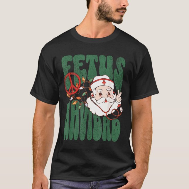 T-shirt Retro Fetus Navidad Santa Claus Christmas Obgyn Nu (Devant)