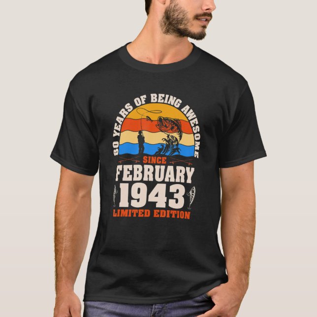 T-shirt Rétro Février 1943 80 Ans Pêche 80e Birt (Devant)