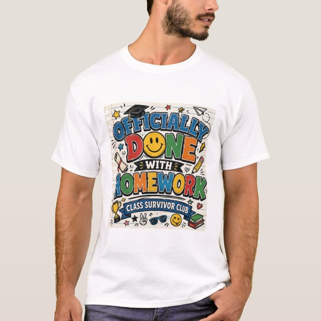 T-shirt Rétro : Fini les devoirs - Survivant de la classe (Devant)