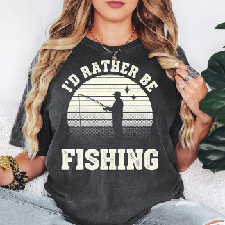 T-shirt Retro Fisherman I'd Rather Be Fishing Sunset Vinta