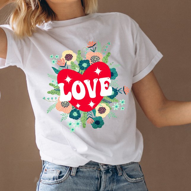 T-shirt Retro Floral Heart Love Valentine's Day (Créateur téléchargé)