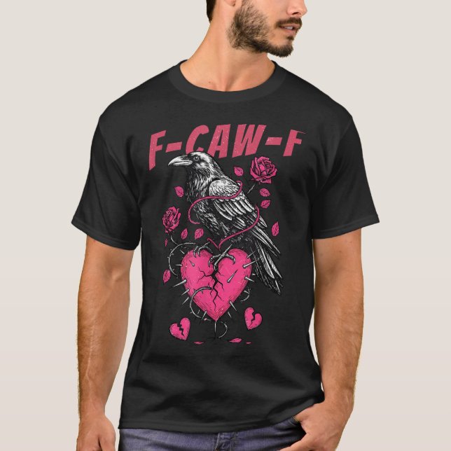 T-shirt Retro Floral Heart Raven F-caw-f Anti Valentin's D (Devant)