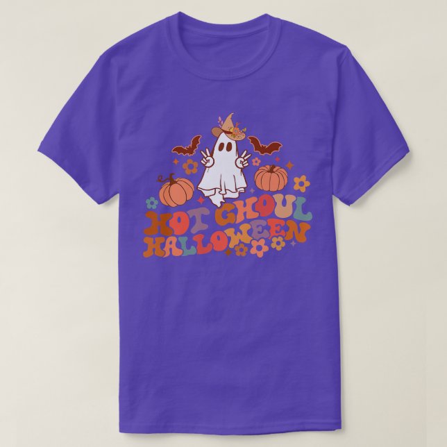 T-shirt Retro Floral Hot Ghoul Halloween Ghost Citrouille  (Design devant)
