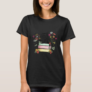T-shirt Rétro Floral Livre Et Chat Bookworm Chat