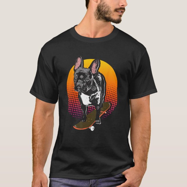 T-shirt Retro French Bulldog Skateboarder Frenchie Owner (Devant)