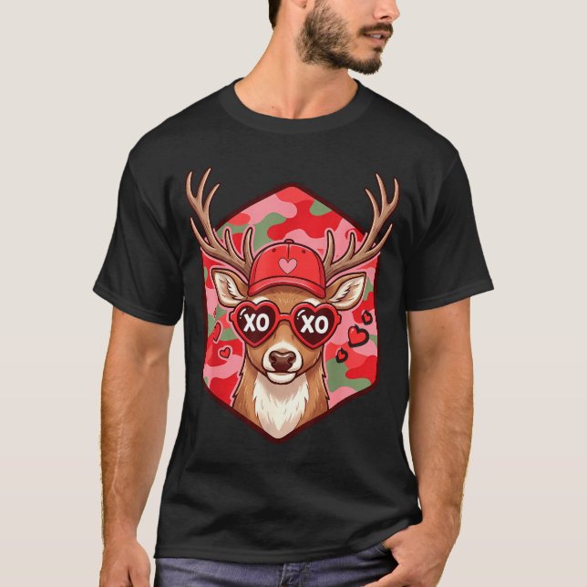 T-shirt Retro Funny Boys Valentines Day Hunting Deer Camo  (Devant)