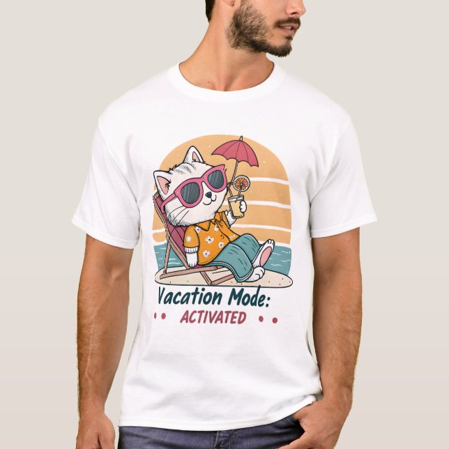T-shirt Retro Funny Chat Mode de vacances Activé Plage T-S (Devant)