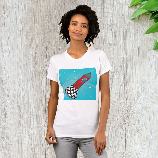 T-shirt Rétro Fusée Rouge dans un Vaisseau Spatial Galacti (Créateur téléchargé)