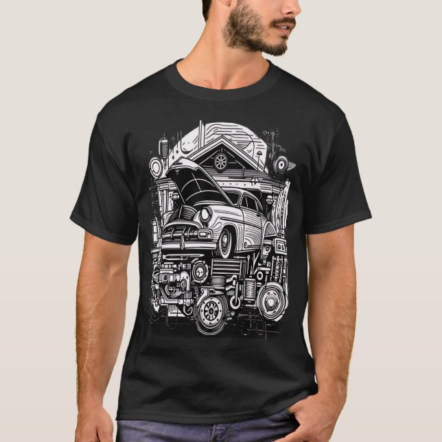 T-shirt Retro-Futuristic Mechanical Workshop (Devant)