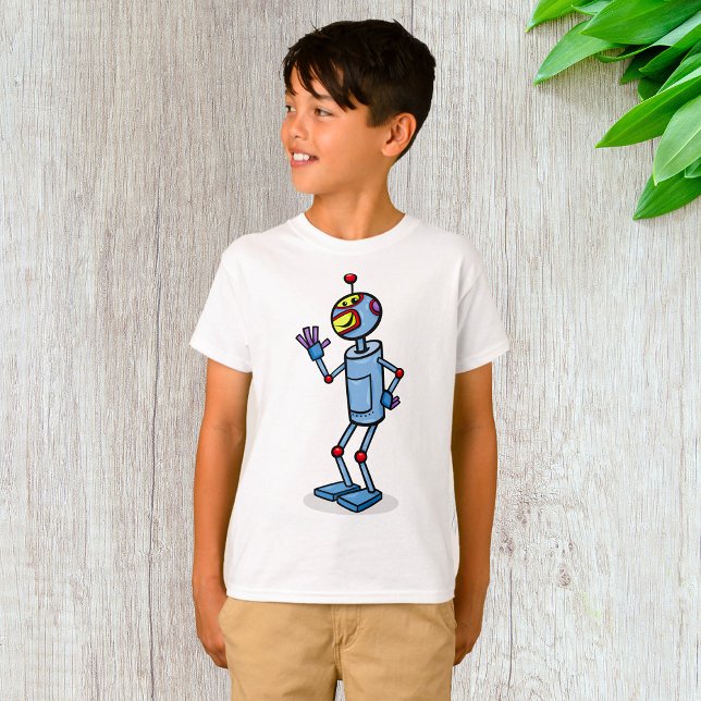 T-shirt Retro Futuristic Robot Character Waving (Créateur téléchargé)