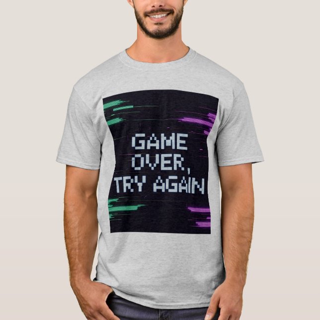 T-Shirt Retro Game Over - Blue Glitchy Gamer Papa (Devant)