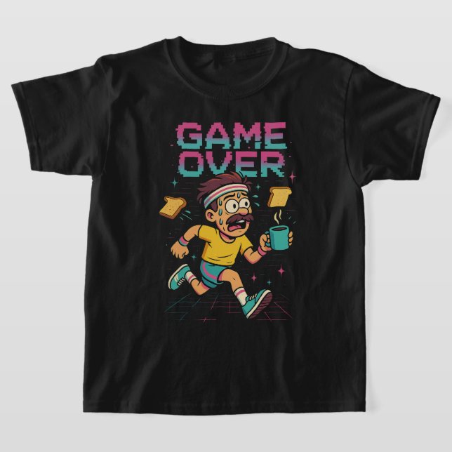 T-shirt rétro “Game Over” Café Rush – Panier coura (Poser)