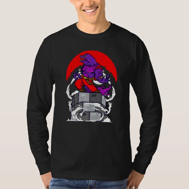 T-shirt Retro Gamer 8 bits Werewolf Howling Moon Wolf Man  (Devant)