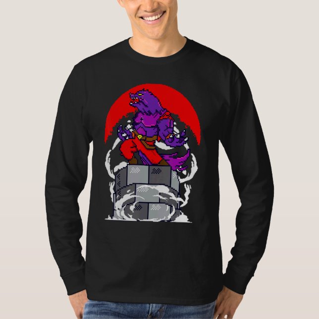 T-shirt Retro Gamer 8 bits Werewolf Howling Moon Wolf Man  (Devant)