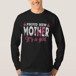 T-shirt Rétro Genre Révèle Fier Nouvelle Mère C'est une fi