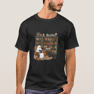 T-shirt Retro Ghost Books Bibliothèque d'Halloween Profess