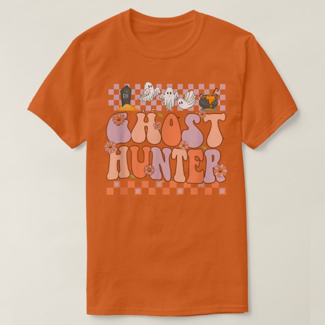 T-shirt Retro Ghost Hunter Groovy Halloween Pumpkin Spooky (Design devant)