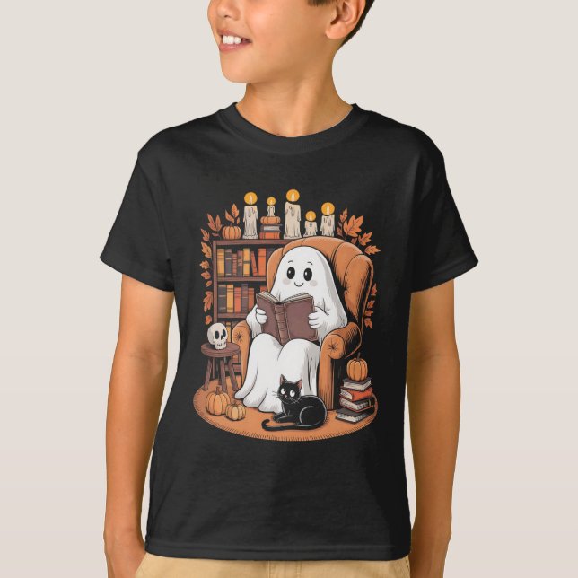T-shirt Retro Ghost Reading Books (Devant)