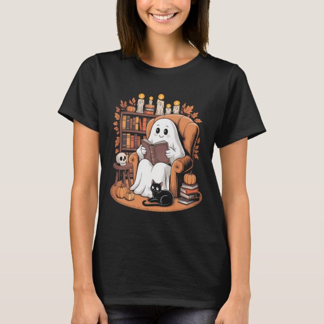 T-shirt Retro Ghost Reading Books (Devant)