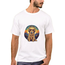 T-Shirt Rétro Golden Retriever Coucher de Soleil