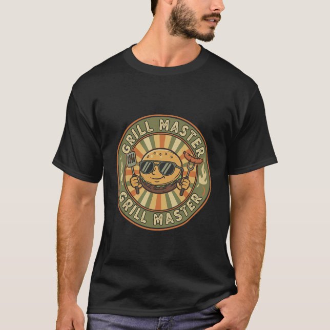 T-shirt Retro Grill Master Burger Caractère BBQ King Vinta (Devant)