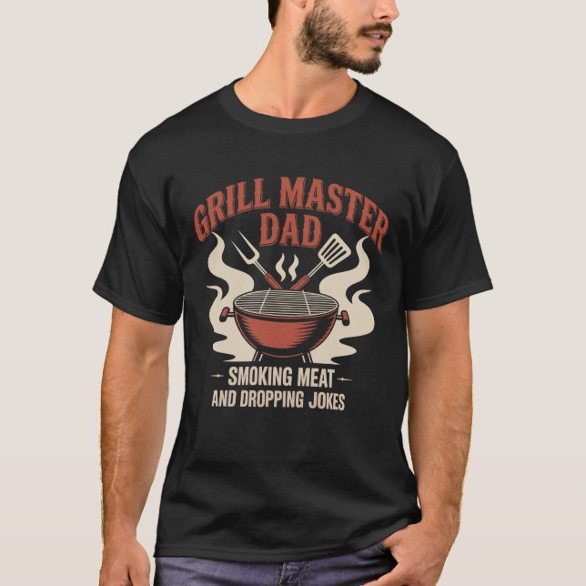 T-shirt Retro Grill Master Papa Emblem Funny BBBQ (Devant)