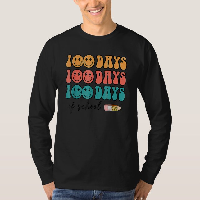 T-shirt Retro Groovy 100 Days Of School Lightning Bolt Stu (Devant)