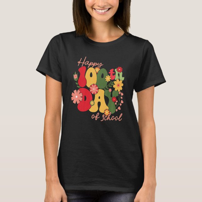 T-shirt Retro Groovy 100 Days Of School Teacher 100th Day  (Devant)