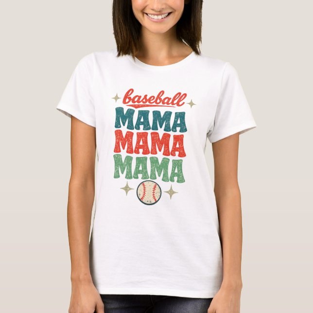 T-shirt Retro Groovy 70s Baseball Mama Stacked Text (Devant)