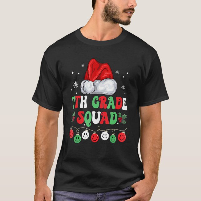 T-shirt Retro Groovy 7th Grade Squad  Christmas Teacher Li (Devant)