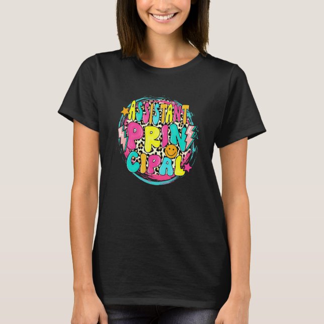 T-shirt Retro Groovy Assistant Principal Leopard Back To S (Devant)
