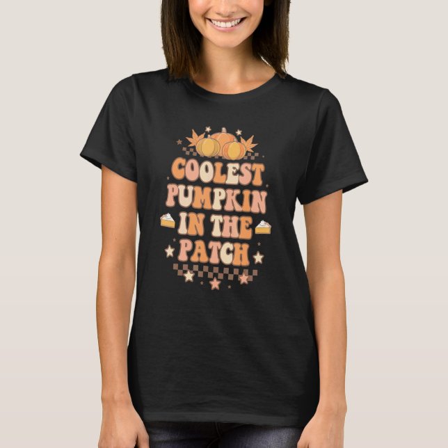 T-shirt Rétro Groovy Citrouille La Plus Cool Dans Le Patch (Devant)