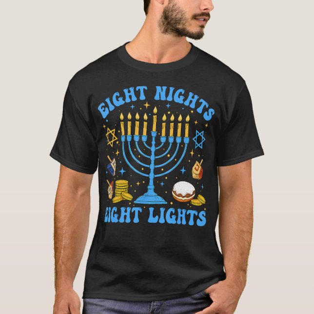 T-shirt Retro Groovy Eight Nights And Eight Lights Happy H (Devant)